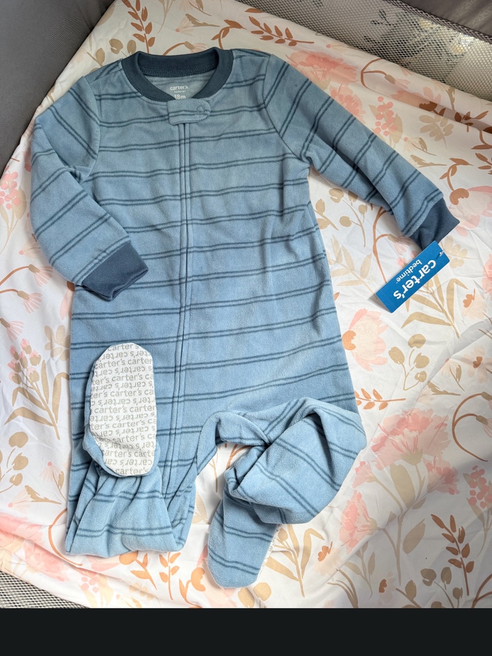 Carter's Light Blue Striped Footed One-Piece Sleep Suit NWT 18 moths